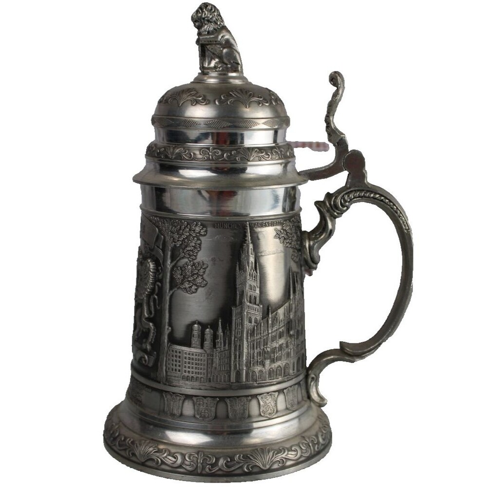 Vintage ARTINA SKS ZINN 95% Pewter Bayern Beer Stein Lion Finial 10" Lidded